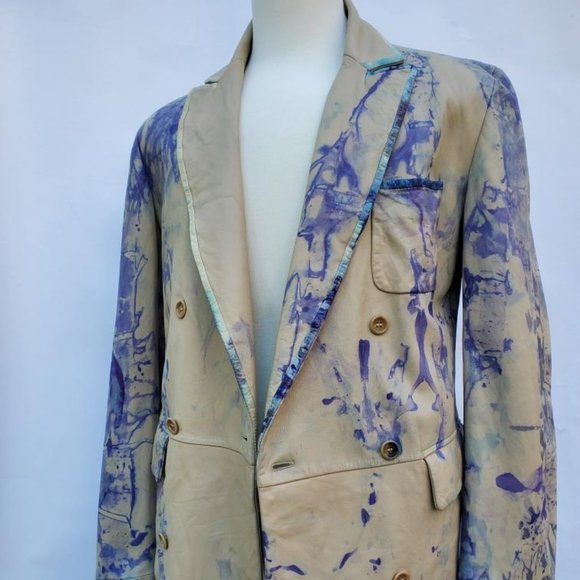 Burberry leather blazer jacket M L tan gray blue beige dyed rainbow purple ivory - Picture 3 of 16
